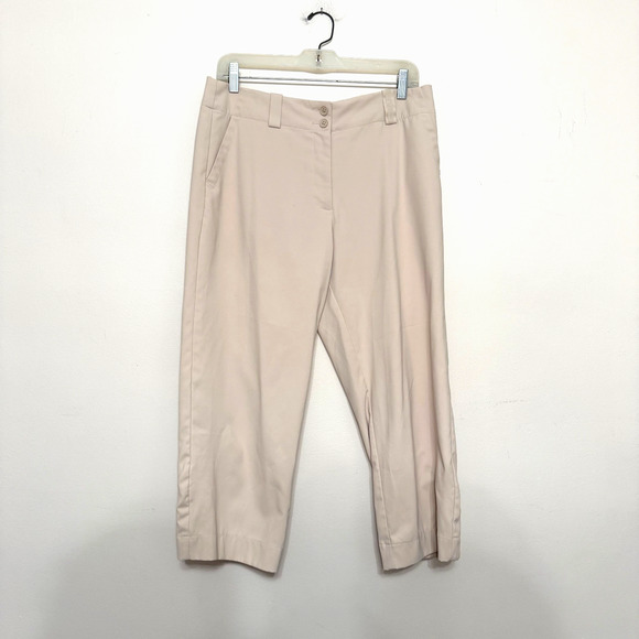 Nike Golf Women’s 8 Khaki Cropped Pants Dri-FIT Flat Front Beige Athletic - Picture 1 of 6